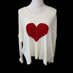 Moon & Madison White Sweater With Red Heart